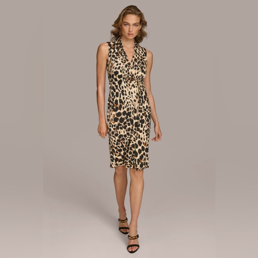 Donna Karan V-Neck Leopard Print Sleeveless midi dress NWT women’s size 4
